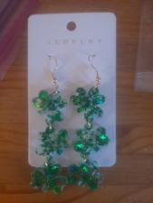St Patricks Day Dangling Green Clover Glitter Resin Post Earrings