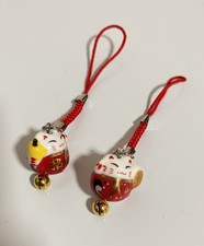 MANEKI NEKO Lucky Cat GOOD FORTUNE Hanging Bell Pendant-NWT