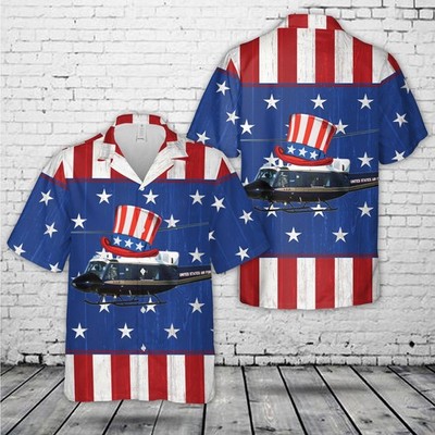 USAF 1st Helicopter Squadron UH-1N Twin Huey 4th Of July Hawaiian Shirt
