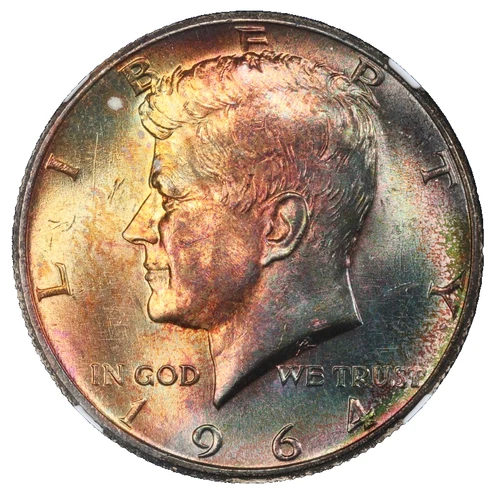 1964 Kennedy Silver Half Dollar NGC MS-65 End Roll Toning Album Toned Toning