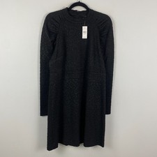 Ann Taylor Black Animal Print Jacquard Textured Dress Size 12 Long Sleeve