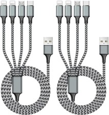 Puxnoin Multi Charging Cable 6FT 2Pack Charger 4 in 1 Grey