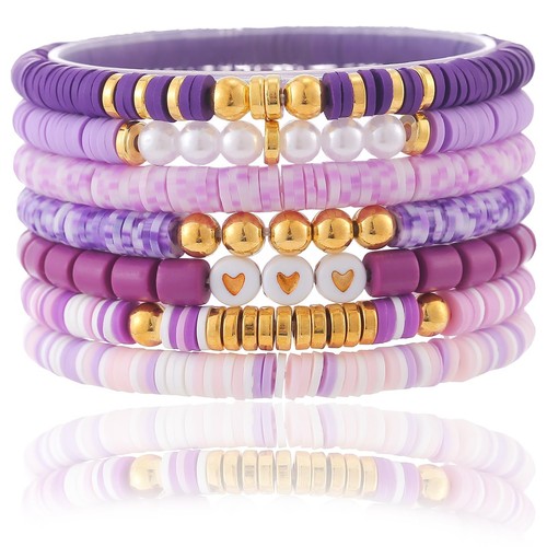 Pulseras de Amistad de Moda Heishi Arcilla Cuentas Pulseras Pila Oro Cuentas Elásticas - Imagen 1 de 7