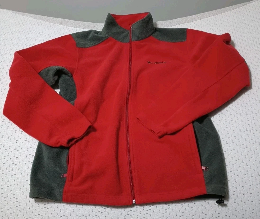 Columbia Men Red/Gray Fleece Jacket Omni Heat Thermal Comfort Large