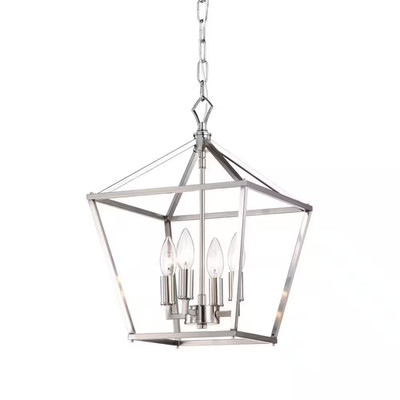 Renzo 4-Light Brushed Nickel Caged Candle Style Modern Farmhouse Pendant Free Sh