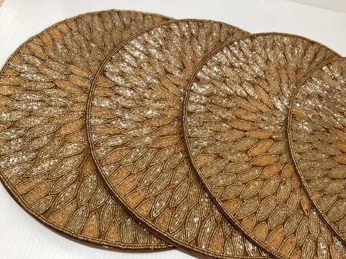 (4) Vintage Pier 1 Solid Beaded Placemats 15” Round NO MISSING BEADS! - Picture 4 of 6