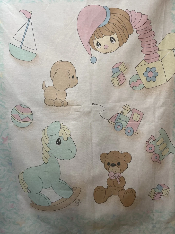 Vtg Precious Moments Crib Blanket Fabric Panel Toys Boy Puppy - Image 2 of 2