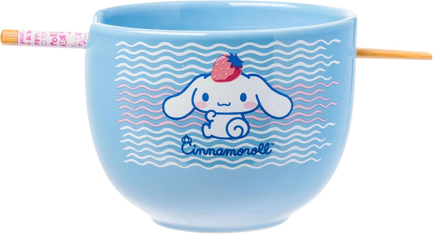 Hello Kitty Cinnamoroll Strawberry Ramen Bowl with Chopsticks 20 oz