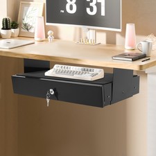 Lockable Slide Out Under Desk Drawer Black Metal Storage Organizer Hidden Tray