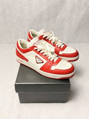 PRADA Downtown Leather Sneakers Size US 9.5 / EU 42.5 Red White Gently Worn