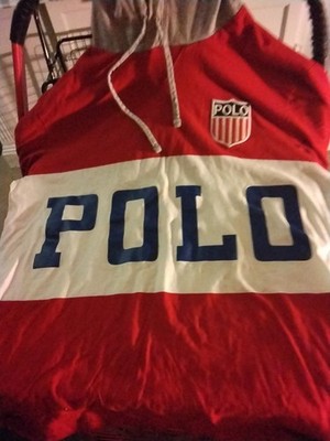 POLO RALPH LAUREN MENS MEDIUM HOODIE TENNIS TRACK STADIUM 1992 USA * STAINS *