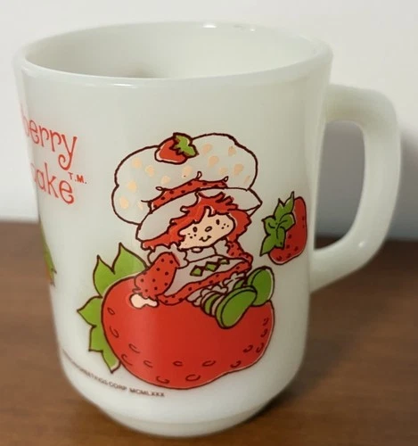 Anchor Hocking Strawberry Shortcake Vintage Milk Glass Mug Oven Proof 1980