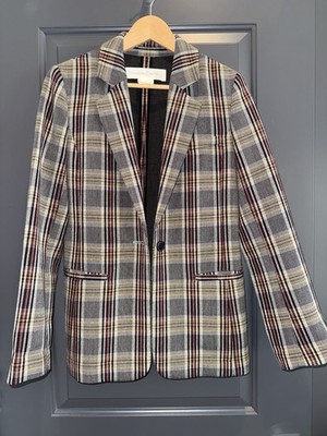 TREASURE BOND Chevron Oversize Single Breasted Blazer Brown Rust Black Plaid S