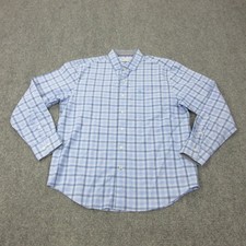 Tommy Bahama Shirt Mens M Blue Plaid Cotton-Poly Long Sleeve Button Front