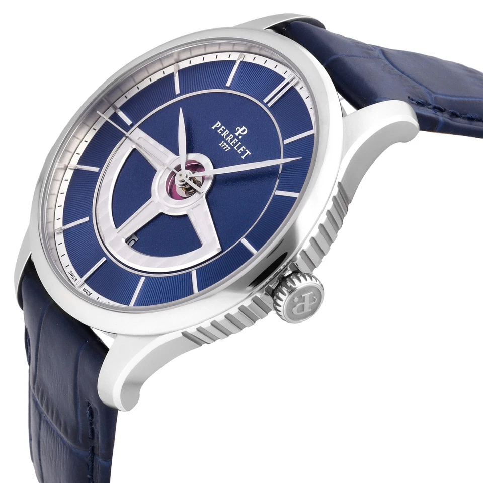 Relógio masculino automático Perrelet duplo rotor mostrador azul 42,5 mm A1090/D - Imagem 2 de 4