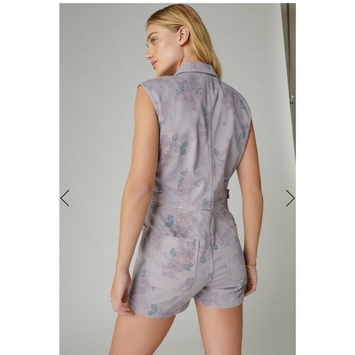 NEW Lucky Brand Laura Ashley Coverall Shorts Romper Denim Womens Large - Picture 3 of 5