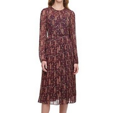 Tommy Hilfiger Pleated Paisley Midi Dress Navy Red-Orange Size 2