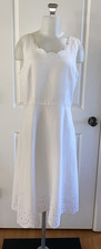 Talbots White 100% Linen Eyelet Sleeveless Dress Size 12 Wedding Grad Garden