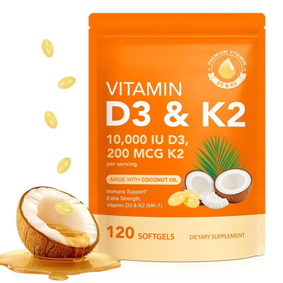 Vitamin D3 K2 10000 IU with 200Mg, Vitamin D3 and K2 Capsules, 2 in 1 Vitamins D