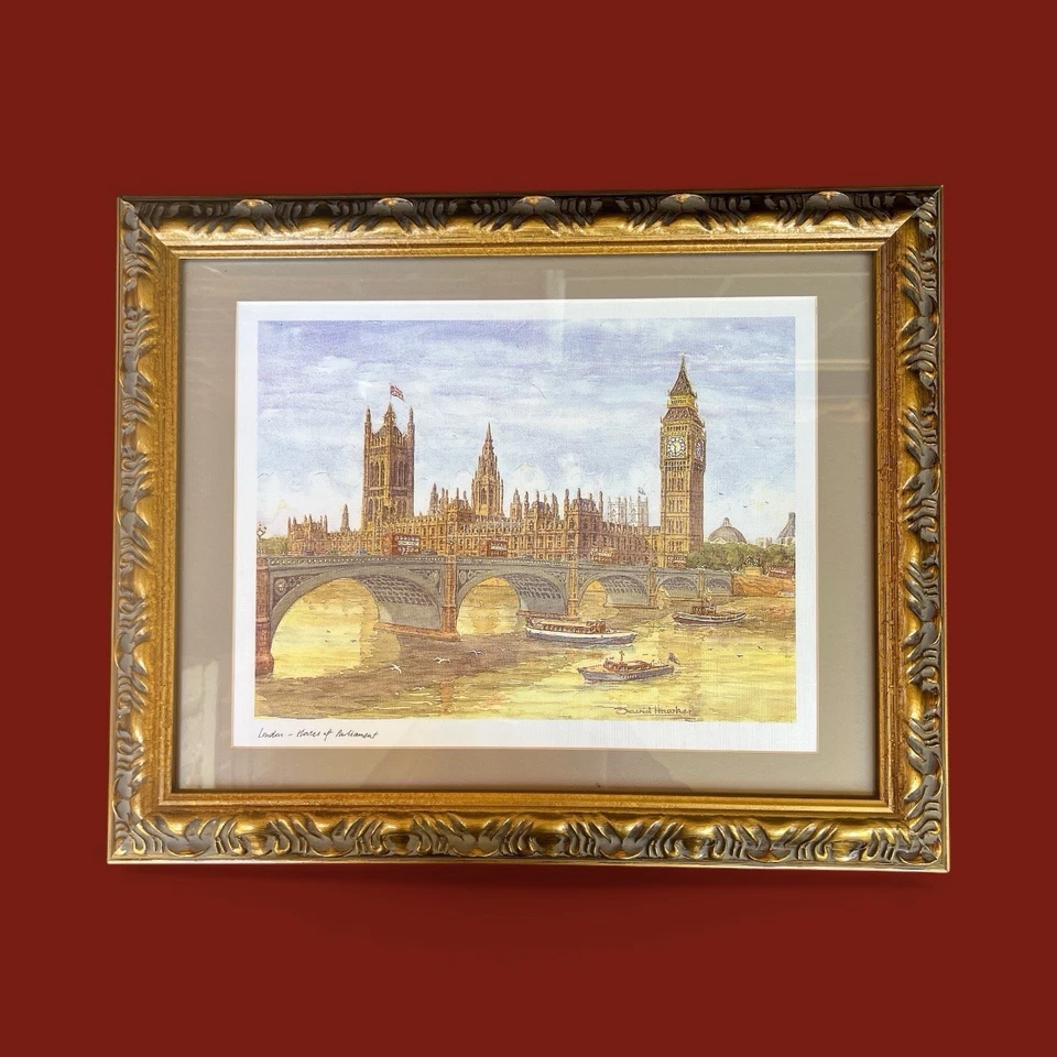London Houses of Parliament David Hawker Framed Matted Canvas Art 21.5x17.5 - Image 2 of 4
