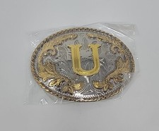 Metal Western Belt Buckle The Letter U - Gold/Chrome -Unisex Adult Alphabet 1 sz
