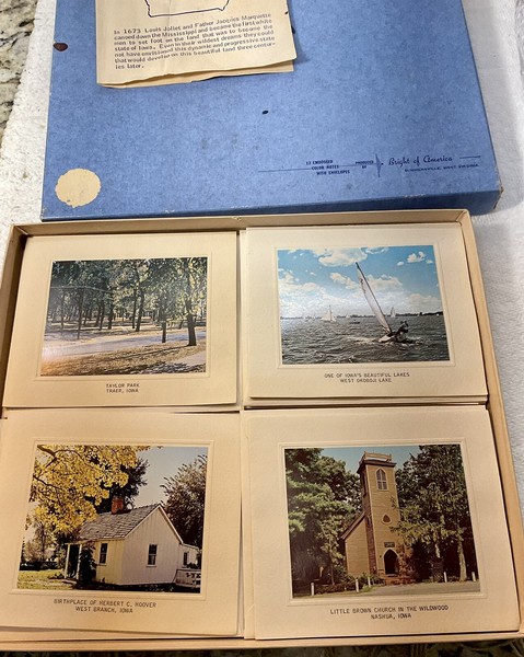 Lote De Colección De 9 Tarjetas De Notas De Color Iowa, 9 Env, Caja Original, Brillante De América