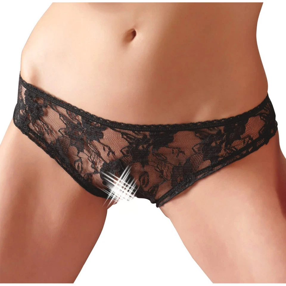 Sexy Spitzen Slip offen S-XL Reizwäsche Damen Panty schwarz "Melissay" - Bild 2 von 4