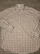 Peter Millar Shirt Mens XL Brown Grey Gingham Check Cotton Pocket