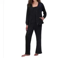 Live 2 Lounge Womens 3-piece Lounge Set Cardigan Tank Pants Black S (183)