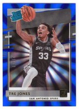 Tre Jones 2020-21 Donruss Holo Blue Laser #244 RC #21/49 Spurs Rated Rookies