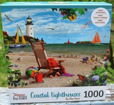 100% COMP.  JIGSAW PUZZLE FACTORY COASTAL LIGHTHOUSES 1000  PIECE  PUZZLE SAIL I