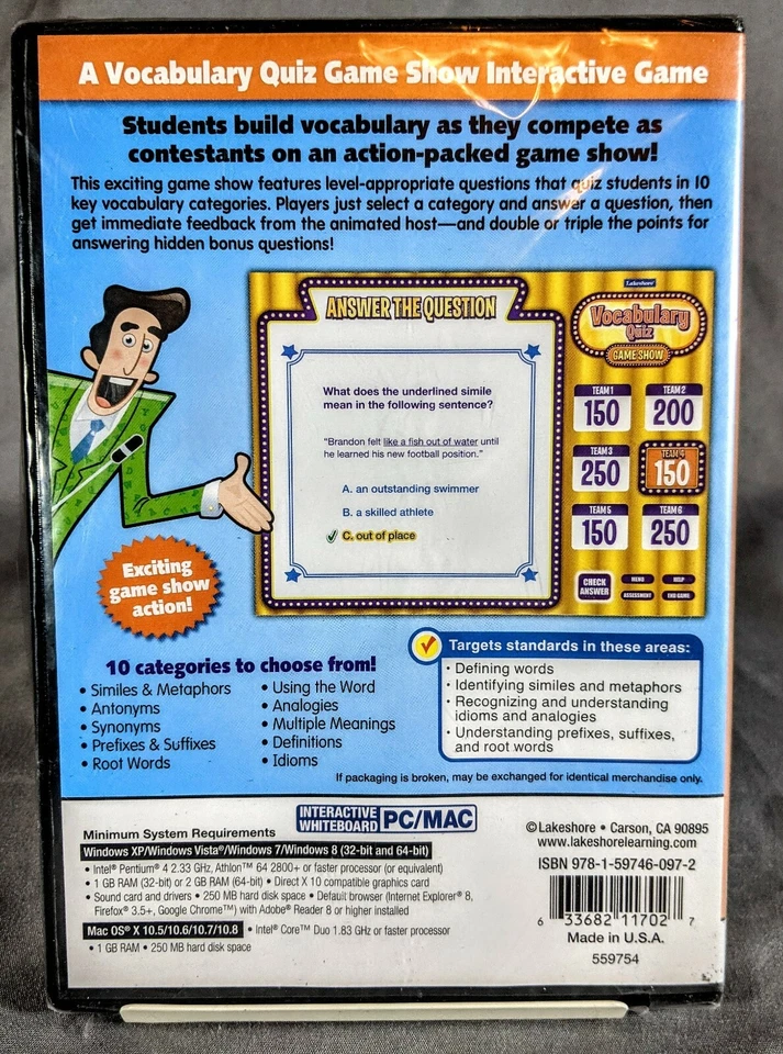 Vocabulary Quiz Game Show - Lakshore Interactive Whiteboard Grade 4-6 PC/MAC New - Image 2 of 3