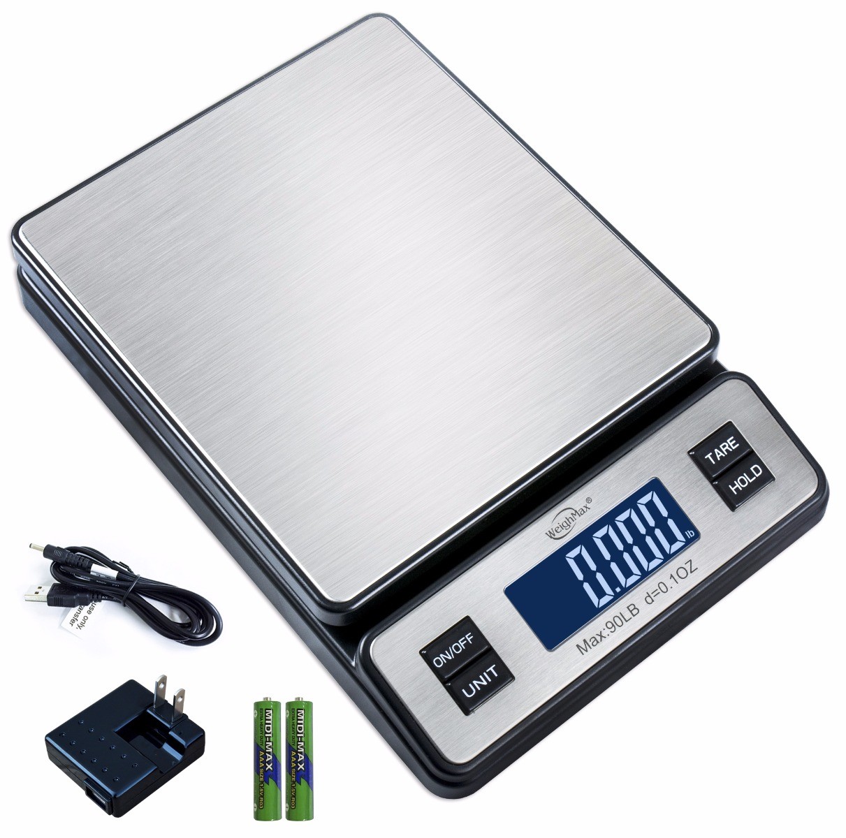 Weighmax W-2809 90 LB x 0.1 OZ Digital Shipping Postal Scale W/AC Adapter