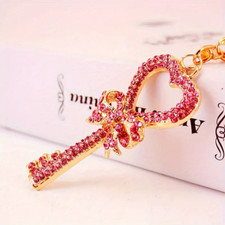 Golden-Tone Rhinestone Key-Shaped Charm Sparkling Charm Elegant Pink Color