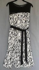 Size 16 LANE BRYANT Black White Belted Mesh Mixed Media Round Neck Dress Knee
