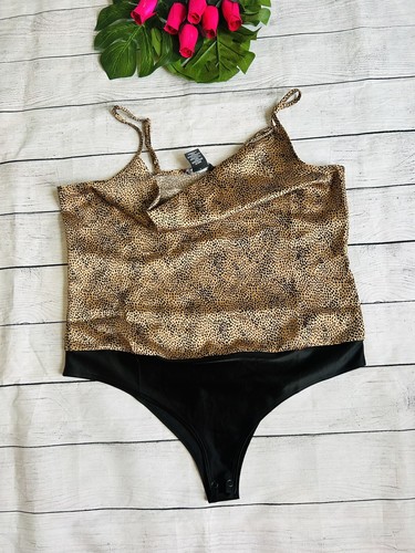 Sincerely Jules Women’s Animal Print Satin Spaghetti Straps Draped Bodysuit Sz M - Picture 13 of 14