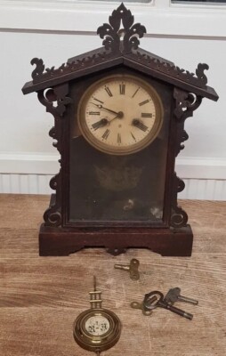 Vintage mantel wood Hand carved Clock In Need Of Restoration