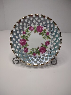 Napco Porcelain Decorative Pink Roses Plate Hand Painted IDD293 Reticulated 