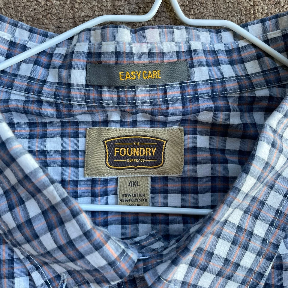 Foundry Men’s Plaid Button Down Collared Shirt Blue Long Sleeve 4X - Image 2 of 4