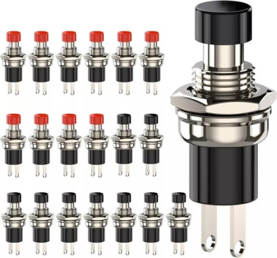 20Pcs Mini Micro Momentary Push Button Switch SPST NC 1A 250V AC Black & Red Cap