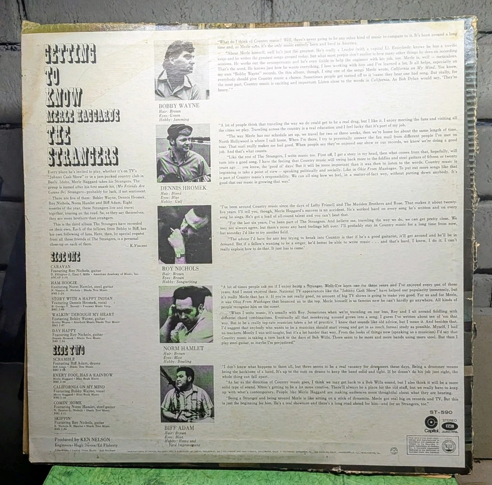 Getting To Know Merle Haggard's Strangers (LP, 1971) Capitol ST-590 Country VG - Image 2 of 2