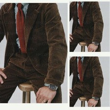 Brown Corduroy Men's Suits Formal Business Wedding Groom Tuxedo Blazer Two Piece
