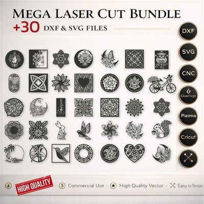Bundle 30+ Floral & Mandala Decorative DXF Files | CNC Laser Cut Wall Art