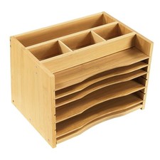 5-Tiers Bamboo File Organizer Paper Organizer Mail Sorter Document Letter Tra...