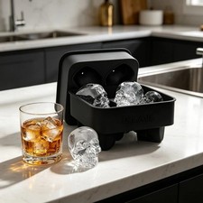 4 Grid 3D Skull Silicone Ice Cube Tray Halloween Chocolate Jelly Mould Black