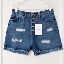 KanCan Women  s Distressed High Rise Denim Shorts Size 11/29 NWT Button Fly