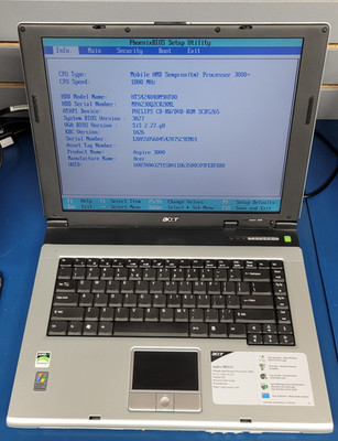 Acer Aspire 3003 LCi Laptop / AMD Sempron 3000 CPU / 640 KB RAM / NO HDD