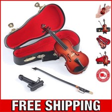 Detailed Wooden Instrument Mini Violin with Bow, Stand, and Case - 5.63" Charm