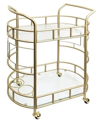 Better Homes & Gardens Fitzgerald 2-Tier Metal/Glass Bar Cart, Gold/Clear