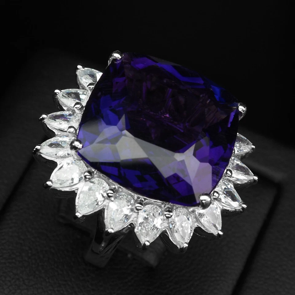 Cuscino ametista viola fluo 25,50 ct argento sterling 925 anelli floreali... - Immagine 3 di 4